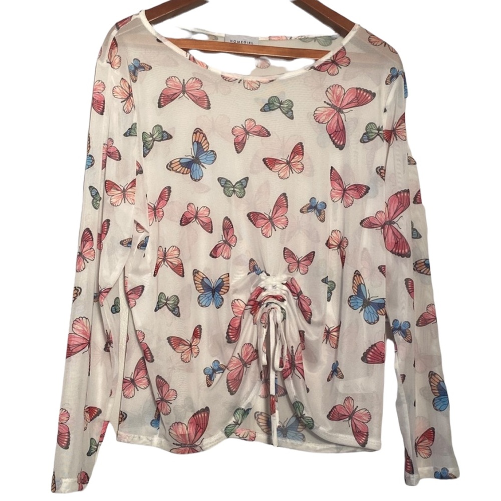 Butterfly Print Long Sleeve Top